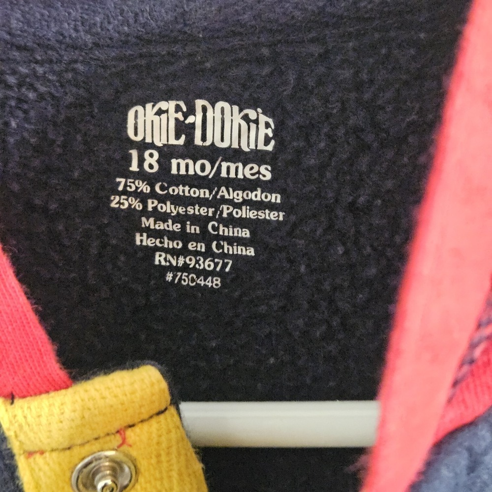 Vintage Okie-Dokie One Piece Outfit Primary Colors Hooded Front Pocket 18 Months - Picture 6 of 6